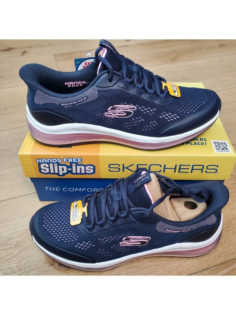 SKECHERS Slip-ins Womens Size 11 Skech Air Element 2.0 SKYLINE Navy Blue / Pink